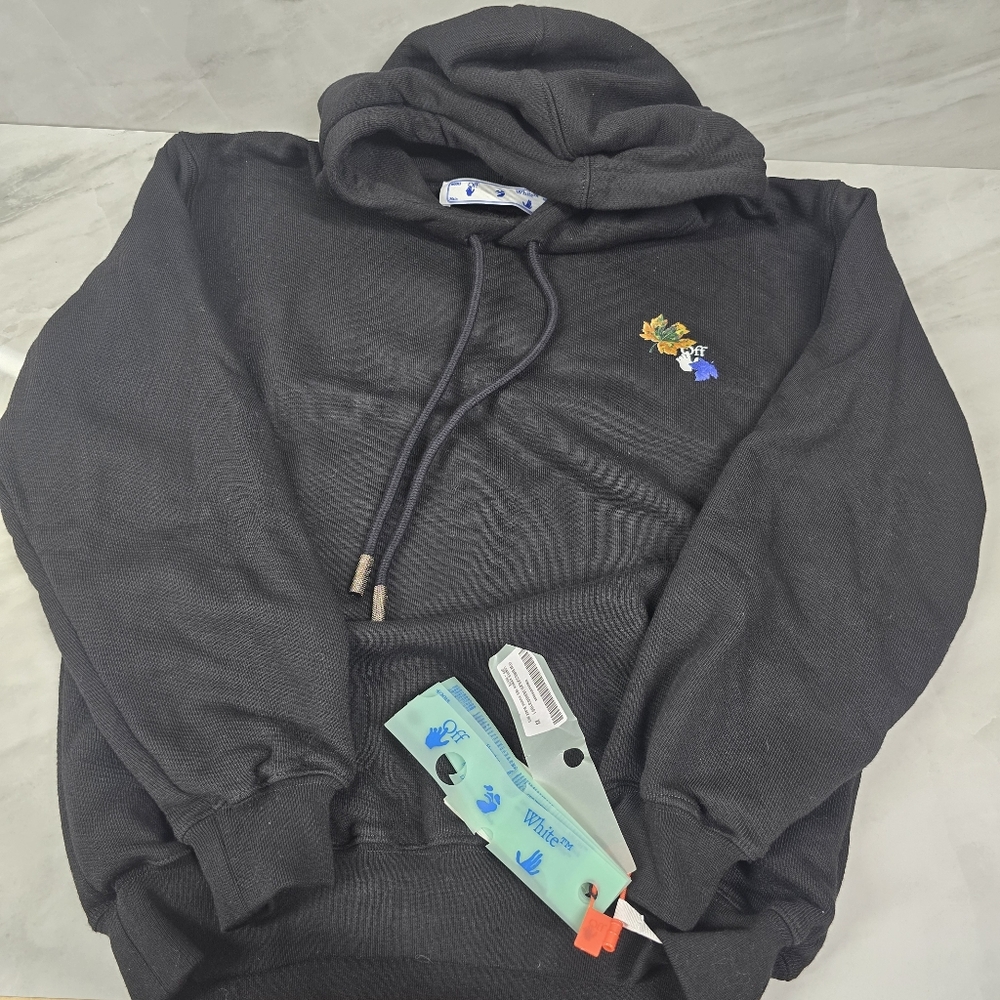 Off-White Charcoal Hoodie with Colorful Patch